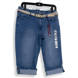 NWT Womens Blue Denim Medium Wash Belted Marnie Skimmer Capri Jeans Size 10