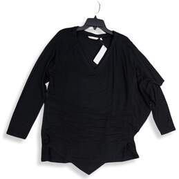 NWT Soft Surroundings Womens Black V-Neck Long Sleeve Tunic Sweater Size Large