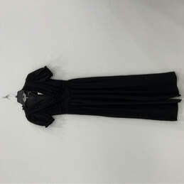 NWT Womens Black Short Puff Sleeve V-Neck Back Zip Maxi Dress Size XS