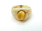 Men's Vintage 10K Gold Oval Yellow Cat's Eye Cabochon Diamond Accent Side Stones Ring 5.5g image number 1