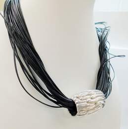 Simon Sebag Designs 925 Modernist Electroform Abstract Tube Pendant Multi Strand Black Cord Necklace 51.7g alternative image