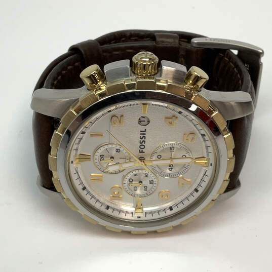 Designer Fossil FS4788 Two-Tone Chronograph Leather Strap Analog Wristwatch image number 2