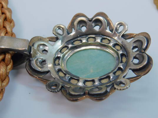 925 Copper, Brass & Leather Carolyn Pollack Green Turquoise Enhancer Pendant Necklace image number 5