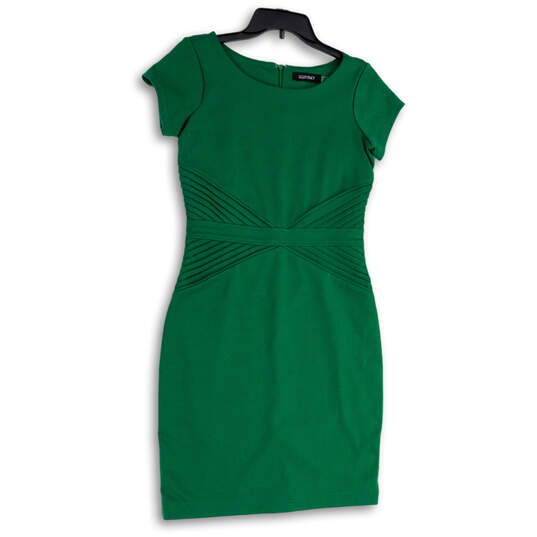 NWT Womens Green Short Sleeve Back Zip Knee Length Sheath Dress Size 4 image number 1