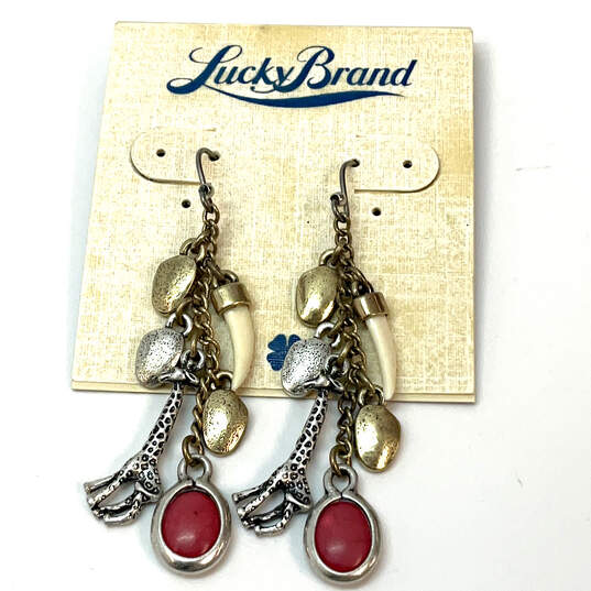 Designer Lucky Brand Two-Tone Giraffe Tusk Fish Hook Dangle Earrings image number 2