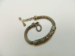 Ornate 925 Sterling Silver Bali Inspired Scrolled & Wheat Chain Toggle Clasp Bracelet 29.4g alternative image