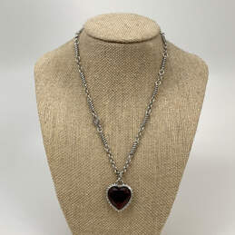 Designer Brighton Silver-Tone Bibi Heart Gem Scroll Chain Pendant Necklace