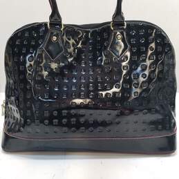 Arcadia Black Patent Leather Embossed Domed Zip Satchel Bag alternative image