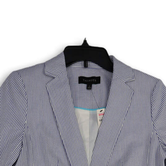NWT Women's Blue White Striped Notch Lapel One-Button Blazer Size 4 image number 1