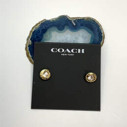 Designer Coach Gold-Tone Open Circle Clear Crystal Push Lock Stud Earrings