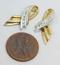14K Two Tone Gold 0.21 CTTW Diamond Ridged Ribbon Earring Enhancers 4.5g image number 6