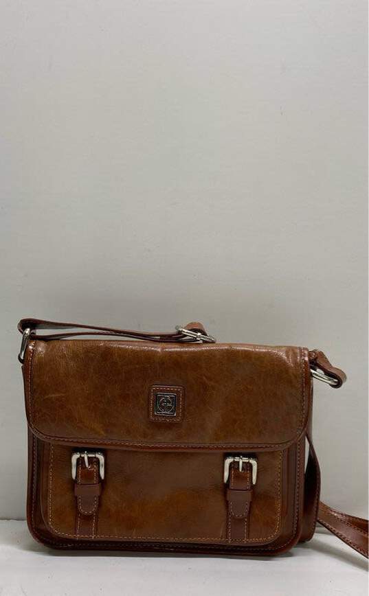 Giani Bernini Leather Double Pocket Crossbody Brown image number 1