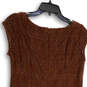 Womens Brown Lace Cap Sleeve Round Neck Back Zip Sheath Dress Size 4 image number 4