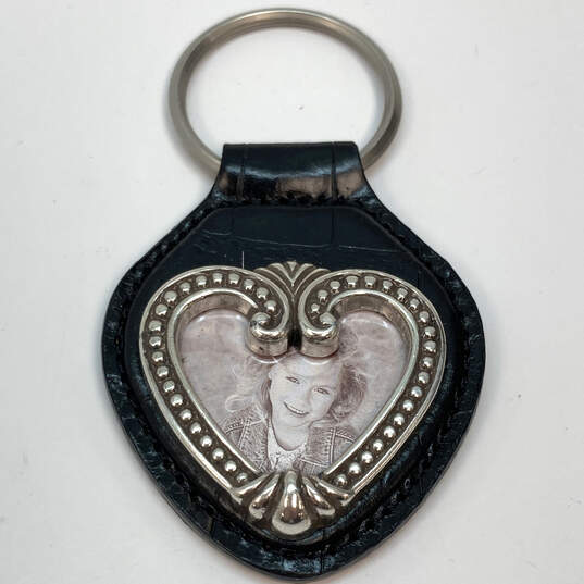Designer Brighton Silver-Tone One World Black Leather Heart Keychain image number 3