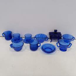 7pc. Mid-Century Blue Glass Tea Serving Set
