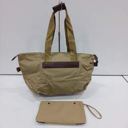LL Bean Nylon Khaki w/ Brown Leather Trim Small Tote Bag with Wallet alternative image