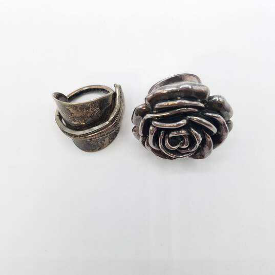 Sterling Silver 3D Rose & Vintage Ring Bundle 2pcs Sz 6 - 7 1/4 22.4g image number 3