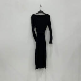 Womens Black Long Sleeve Ribbed Belted Side Slit Bodycon Dress Size 12 alternative image