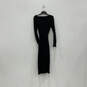 Womens Black Long Sleeve Ribbed Belted Side Slit Bodycon Dress Size 12 image number 2
