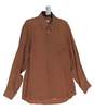 Men Brown Long Sleeve Spread Collar Solid Button Up Shirt Size Large image number 1