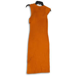 NWT Womens Orange Ruffle Crew Neck Knee Length Sweater Dress Size Large alternative image