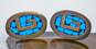 Artisan Mexico 925 Modernist Faux Turquoise Black Enamel Inlay Greek Key Oval Cuff Links 17.8g image number 2