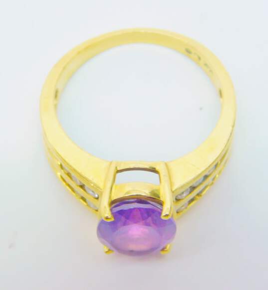 14K Yellow Gold Oval Amethyst 0.16 CTTW Diamond Ring 4.7g image number 3