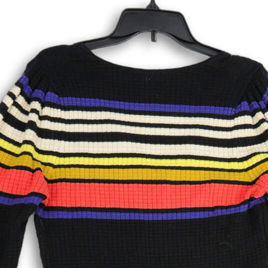 Womens Multicolor Striped V-Neck Long Sleeve Short Sweater Dress Size L image number 4