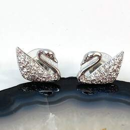 Designer Swarovski Silver-Tone Rhinestone Swan Fashionable Stud Earrings