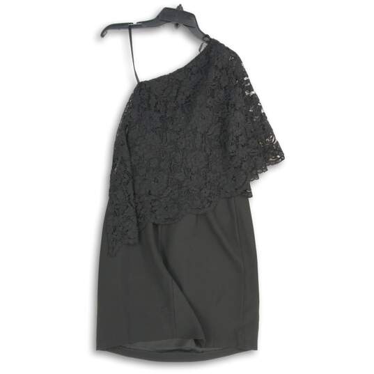 NWT Nanette Lepore Womens Black Lace Draped One Shoulder Sheath Dress Size 10 image number 2