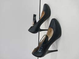 Black Leather W/ Strap High Heels Shoes Size 8.5M alternative image