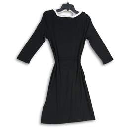 Lauren Ralph Lauren Womens Black White Long Sleeve Belted A-Line Dress Size M alternative image