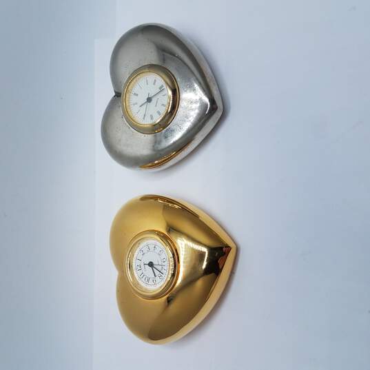 Linden & Unbranded Gold & Silver Tone Heart Shaped Desk/Room Clock Bundle 2 Pcs image number 2