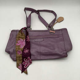 Womens Purple Leather Outer Pockets Double Handle Zipper Shoulder Bag