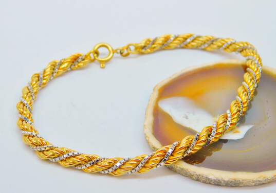 18K Two Tone Gold Twisted Rope Chain Bracelet 13.6g image number 2