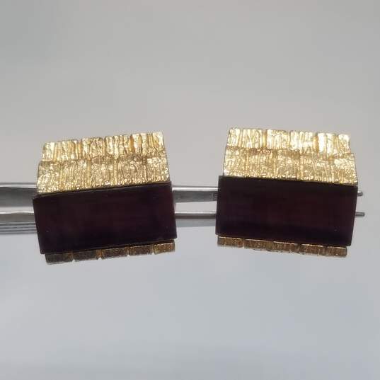 Gold Over Sterling Multicolor Glass Inlay Textured Men's Cuff Links 18.7g image number 1