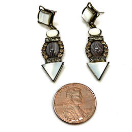 Designer Sorrelli Gold-Tone Crystal Pearl Clip On Dangle Earrings