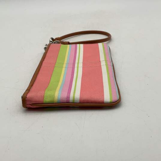 Coach Womens Multicolor Striped Charm Outer Pocket Zipper Wristlet Wallet image number 3