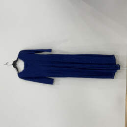 Womens Blue Lace Long Sleeve Round Neck Back Zip Long Sheath Dress Size 8