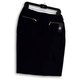 NWT Womens Black Flat Front Pockets Back Zip Straight & Pencil Skirt Size 6 alternative image