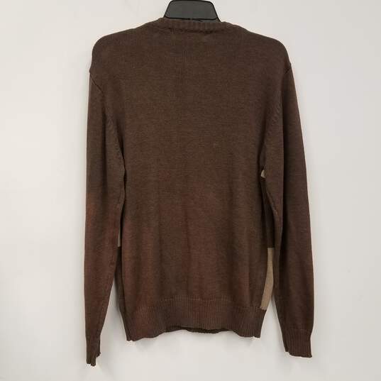 Mens Brown Patchwork Long Sleeve Crew Neck Knitted Pullover Sweater Size M image number 2