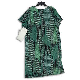 NWT Womens Green Black Printed V-Neck Short Sleeve Shift Dress Size 22W alternative image