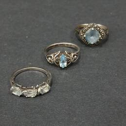Bundle of 3 Sterling Silver Blue Topaz Rings Sizes (7, 7.5, 7.25) - 9.4g