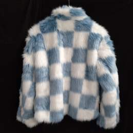 Forever 21 Women's Blue & White Square Full Zip Faux Fur Jacket Size S alternative image