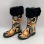 Coach Womens Beige Black Peony Fur Trim Rubber Waterproof Tall Rain Boots Size 7 image number 1