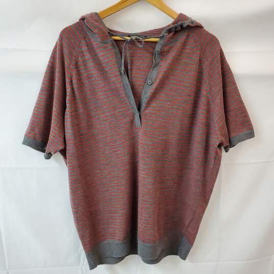 Eileen Fisher Ash Lava Fine Merino Striped Short Sleeve Hooded Top Size S image number 3