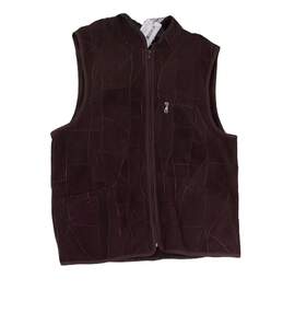 Mens Brown Abstract Leather Sleeveless Pockets Full Zip Vest Size Large