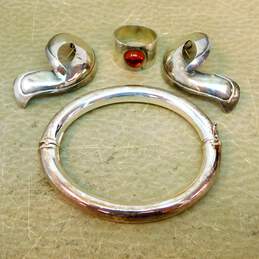 Dyadema Modernist 925 Amber Cabochon Band Ring Swirl Earrings & Hinged Bangle