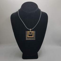 RLM Studios Sterling Silve Leather Brass Modernist Square Pendant 20in Necklace