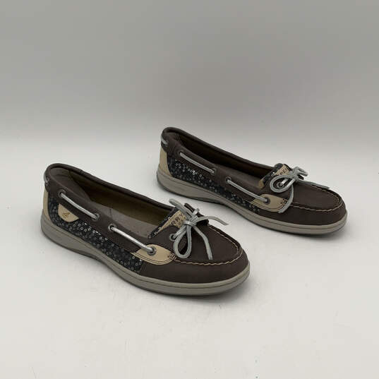 Womens Gray Leather Angel Fish Sequin Slip-On Boat Shoes Size 8.5 image number 2